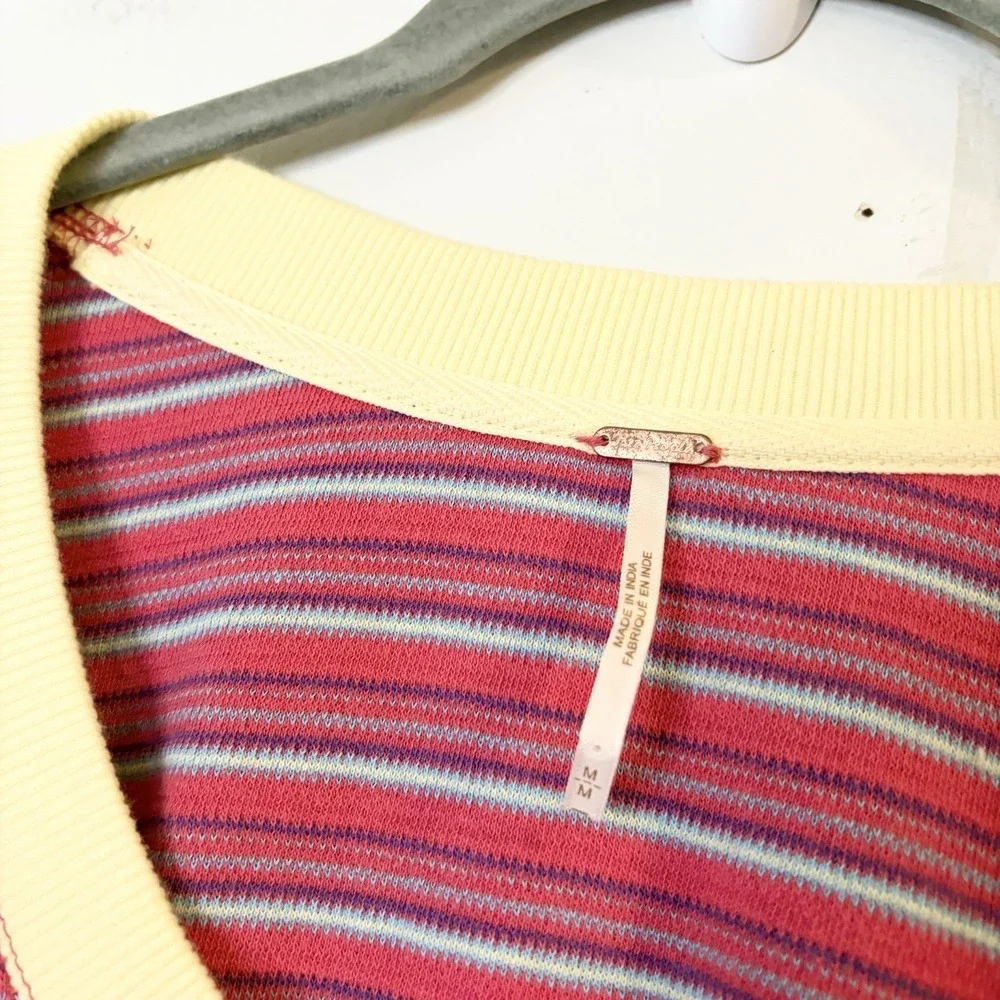Free People Hudson Pullover Tunic Mini Dress Red Stripe Cotton A-Line Size M